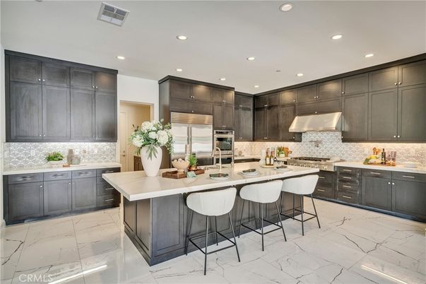Interior, Kitchen, Marble, Recessed Lighting, Stainless Steel Appliances