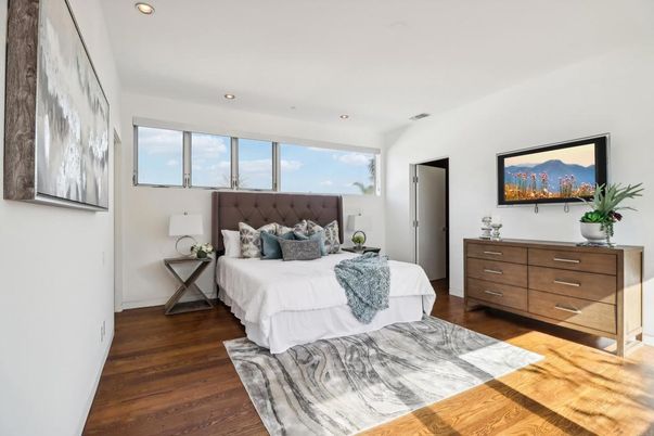 Bedroom, Interior, Recessed Lighting, Wood Texture Flooring