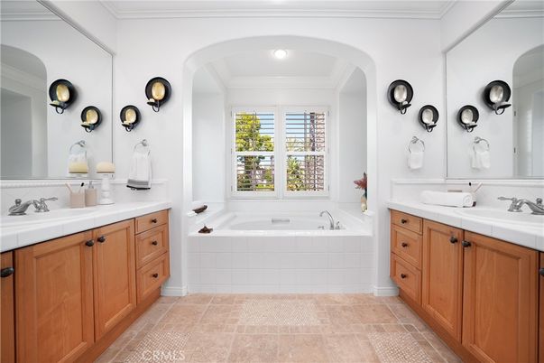 Bathroom, Dual Sink Vanities, Interior, Recessed Lighting, Tile Countertops