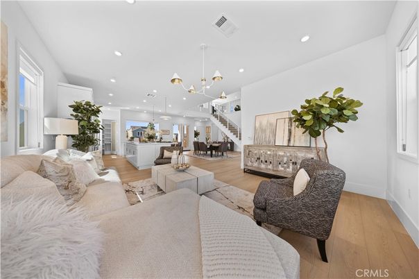 Dining room, Interior, Living room, Pendant Lights, Recessed Lighting, Wood Texture Flooring