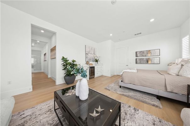 Bedroom, Interior, Recessed Lighting, Wood Texture Flooring