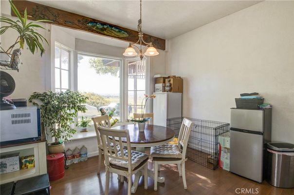 Dining room, Interior, Pendant Lights, Wood Texture Flooring
