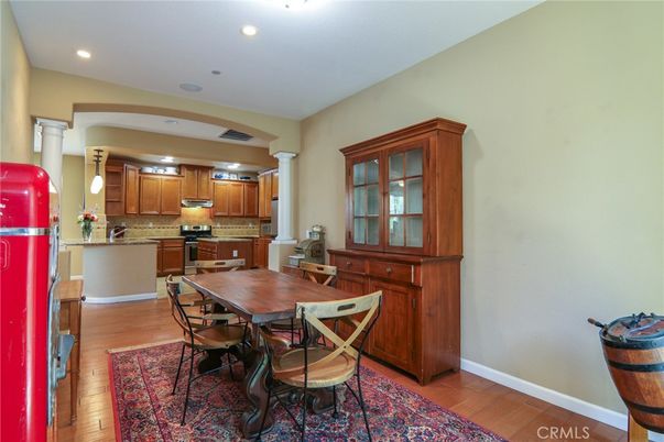 Dining room, Interior, Kitchen, Recessed Lighting, Wood Texture Flooring