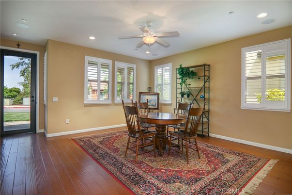 Dining room, Interior, Recessed Lighting, Wood Texture Flooring