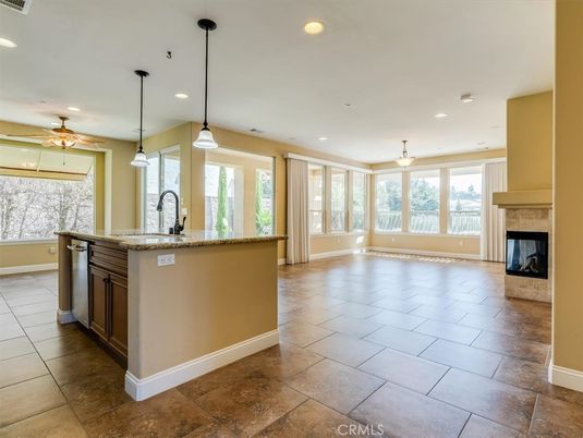 Fireplace, Interior, Kitchen, Pendant Lights, Recessed Lighting