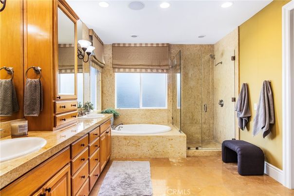 Bathroom, Dual Sink Vanities, Glass Shower, Interior, Recessed Lighting