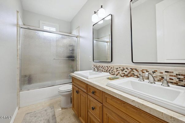 Bathroom, Dual Sink Vanities, Glass Shower, Interior, Tile Countertops