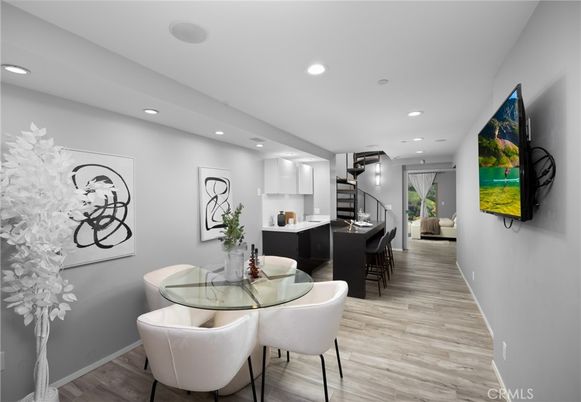 Dining room, Interior, Kitchen, Recessed Lighting, Wood Texture Flooring
