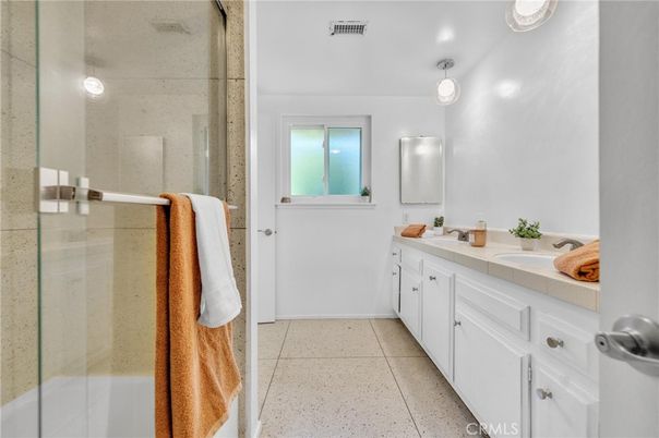 Bathroom, Dual Sink Vanities, Glass Shower, Interior, Tile Countertops