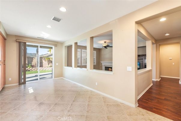 Empty room, Fireplace, Interior, Recessed Lighting, Wood Texture Flooring