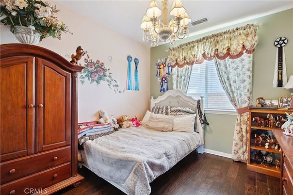 Bedroom, Chandelier, Interior, Wood Texture Flooring