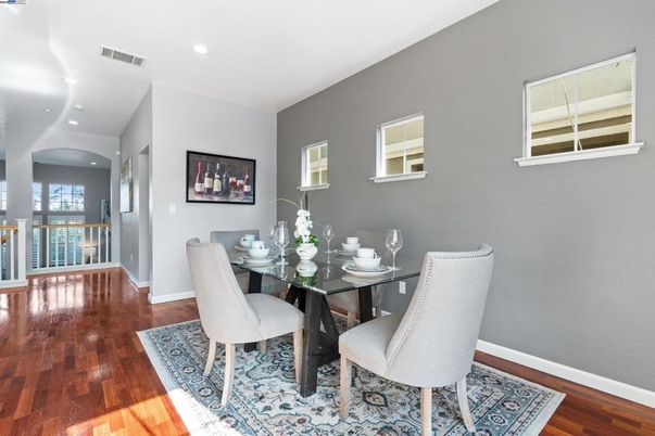 Dining room, Interior, Recessed Lighting, Wood Texture Flooring