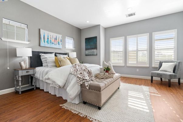 Bedroom, Interior, Recessed Lighting, Wood Texture Flooring