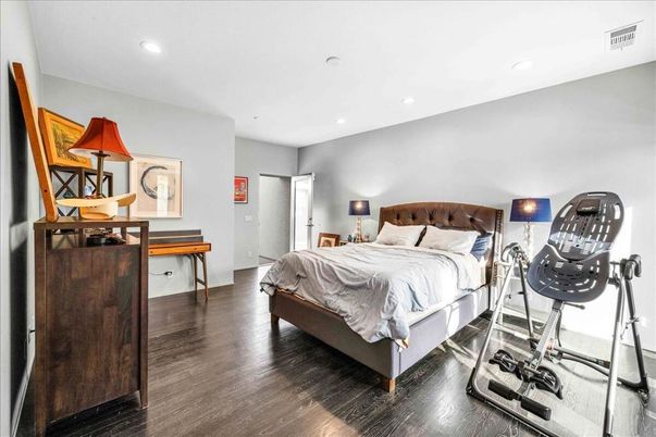 Bedroom, Fitness Equipment, Interior, Recessed Lighting, Wood Texture Flooring