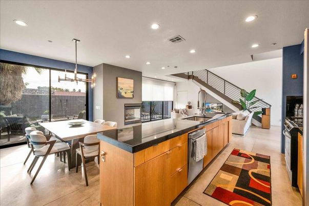 Dining room, Fireplace, Interior, Kitchen, Living room, Pendant Lights, Recessed Lighting