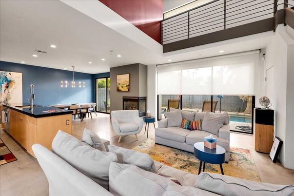 Dining room, Fireplace, Interior, Living room, Pendant Lights, Recessed Lighting