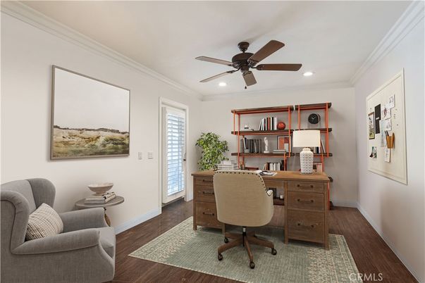 Home Office, Interior, Recessed Lighting, Wood Texture Flooring