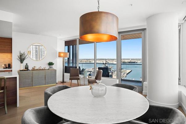 Dining room, Interior, Pendant Lights, Water, Wood Texture Flooring