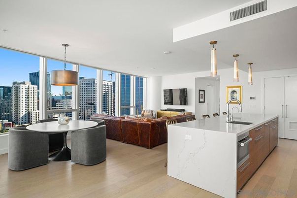 Dining room, Interior, Kitchen, Living room, Pendant Lights, Recessed Lighting, Water, Wood Texture Flooring