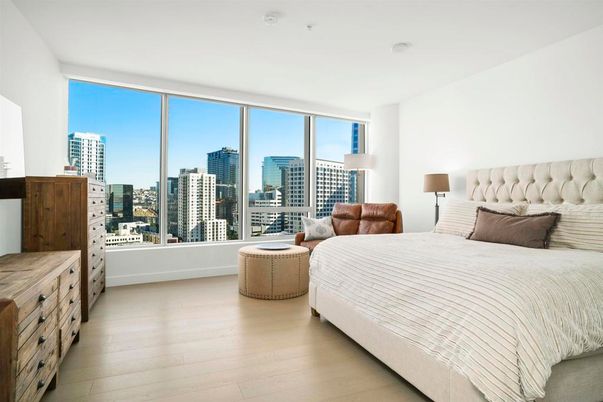 Bedroom, Interior, Wood Texture Flooring, Skyline
