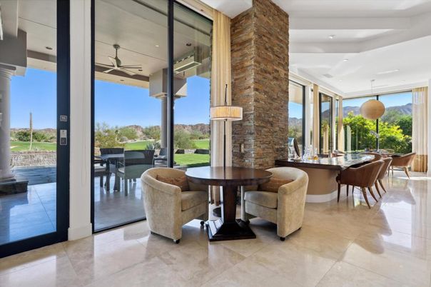 Dining room, Interior, Pendant Lights, Recessed Lighting, Stone Walls