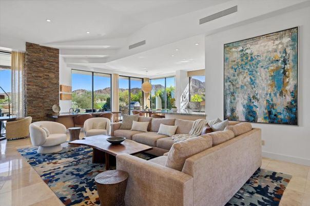 Dining room, Interior, Living room, Pendant Lights, Recessed Lighting, Stone Walls
