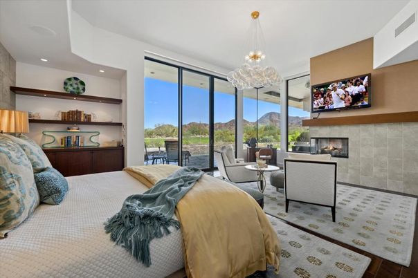 Bedroom, Fireplace, Interior, Pendant Lights, Recessed Lighting