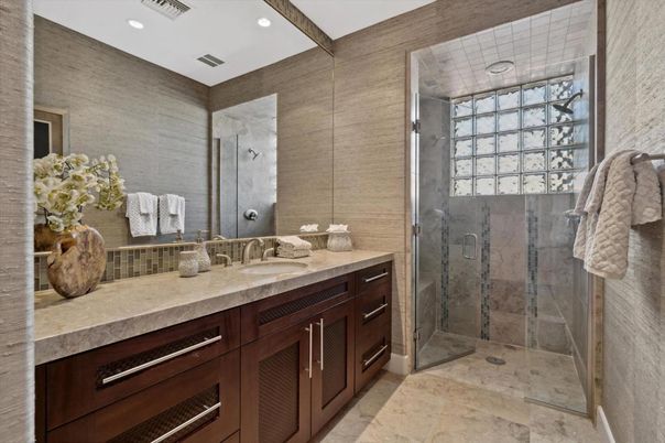 Bathroom, Glass Shower, Interior, Recessed Lighting