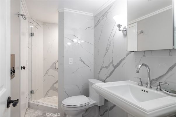 Bathroom, Glass Shower, Interior, Marble Walls