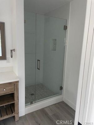 Bathroom, Glass Shower, Interior, Wood Texture Flooring