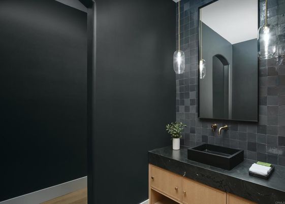 Bathroom, Interior, Pendant Lights, Wood Texture Flooring