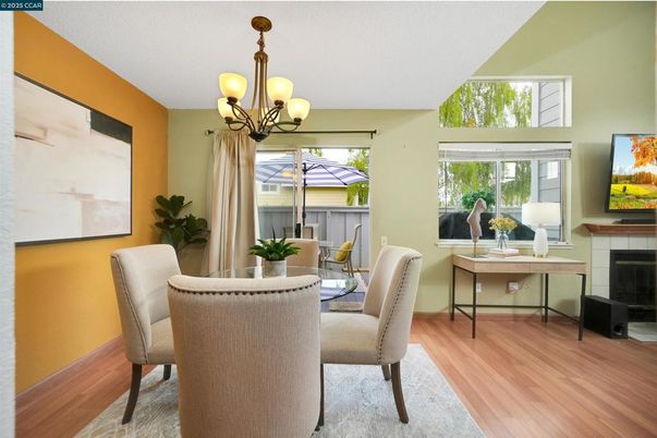 Chandelier, Dining room, Fireplace, Interior, Wood Texture Flooring