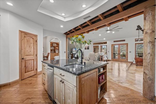 Interior, Kitchen, Recessed Lighting, Wooden Beams, Wood Texture Flooring
