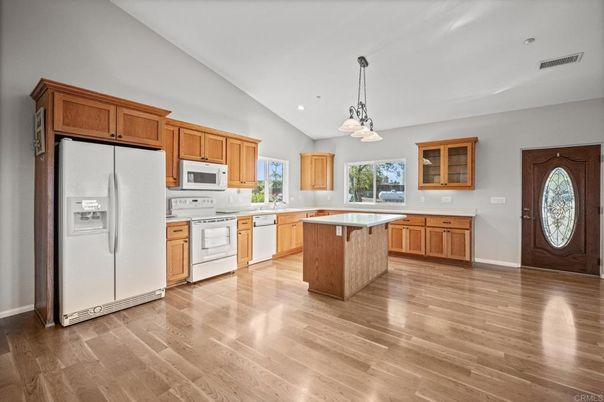 Interior, Kitchen, Pendant Lights, Recessed Lighting, Wood Texture Flooring
