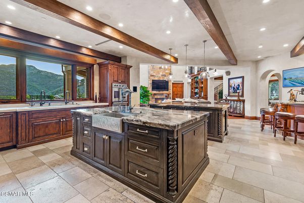 Interior, Kitchen, Pendant Lights, Recessed Lighting, Stainless Steel Appliances, Wooden Beams