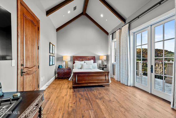 Bedroom, Interior, Recessed Lighting, Wooden Beams, Wood Texture Flooring