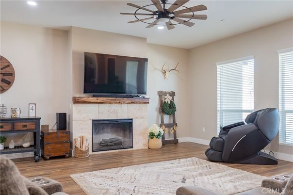 Fireplace, Interior, Recessed Lighting, Wood Texture Flooring
