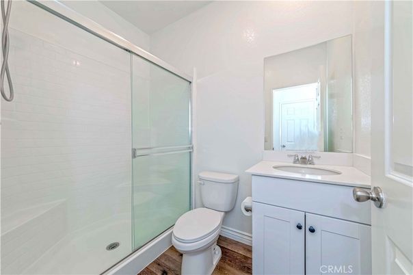 Bathroom, Glass Shower, Interior, Wood Texture Flooring
