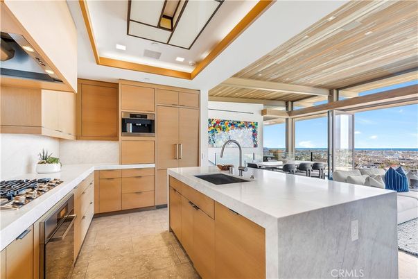 Interior, Kitchen, Living room, Recessed Lighting, Stainless Steel Appliances, Wooden Ceilings