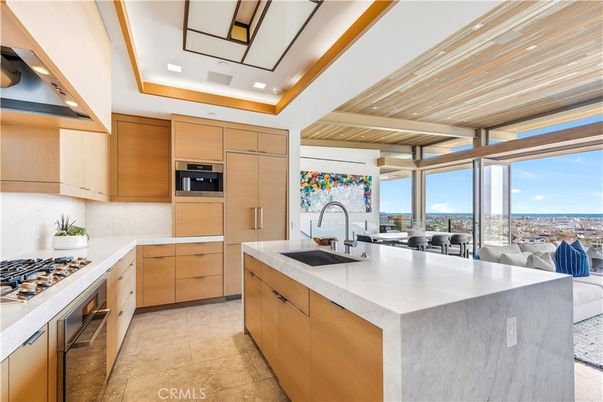 Interior, Kitchen, Living room, Recessed Lighting, Stainless Steel Appliances, Water, Wooden Ceilings