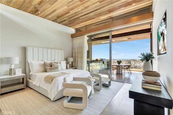 Bedroom, Interior, Recessed Lighting, Water, Wooden Ceilings, Wood Texture Flooring