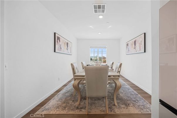 Dining room, Interior, Recessed Lighting, Wood Texture Flooring