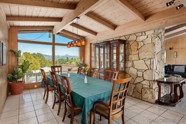 Dining room, Interior, Pendant Lights, Stone Walls, Wooden Beams, Wooden Ceilings