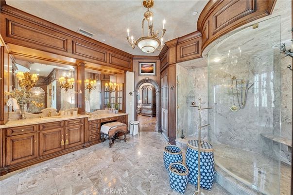 Bathroom, Chandelier, Glass Shower, Interior
