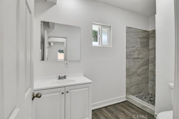 Bathroom, Interior, Marble Walls, Wood Texture Flooring