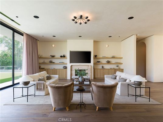 Fireplace, Interior, Living room, Pendant Lights, Recessed Lighting, Wood Texture Flooring