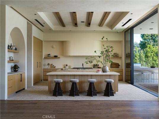 Interior, Kitchen, Recessed Lighting, Wooden Beams, Wood Texture Flooring
