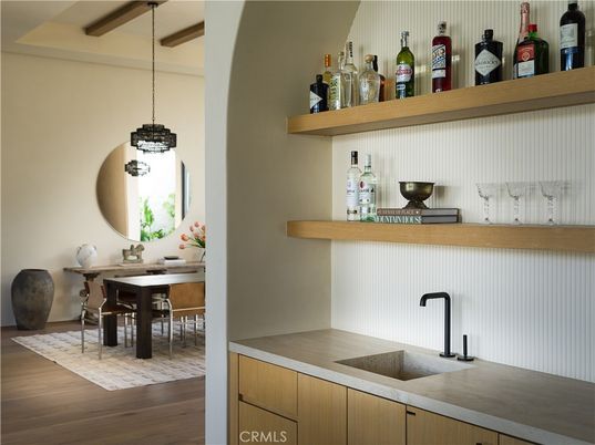 Dining room, Interior, Pendant Lights, Wood Texture Flooring