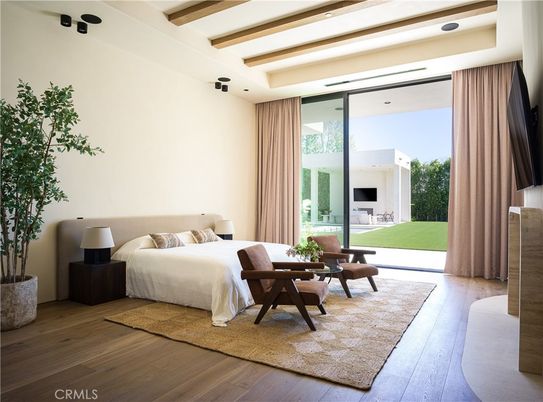 Bedroom, Interior, Recessed Lighting, Wooden Beams, Wood Texture Flooring