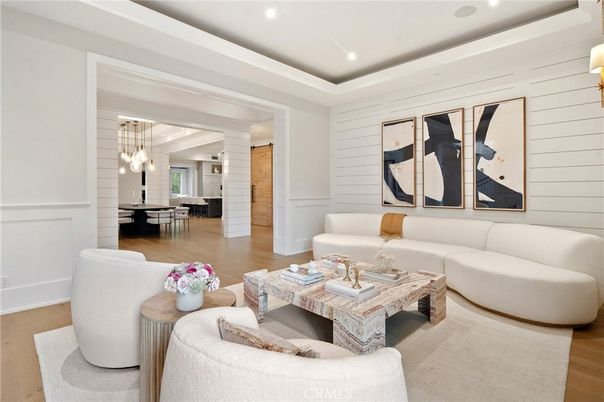 Dining room, Interior, Living room, Pendant Lights, Recessed Lighting, Wood Texture Flooring